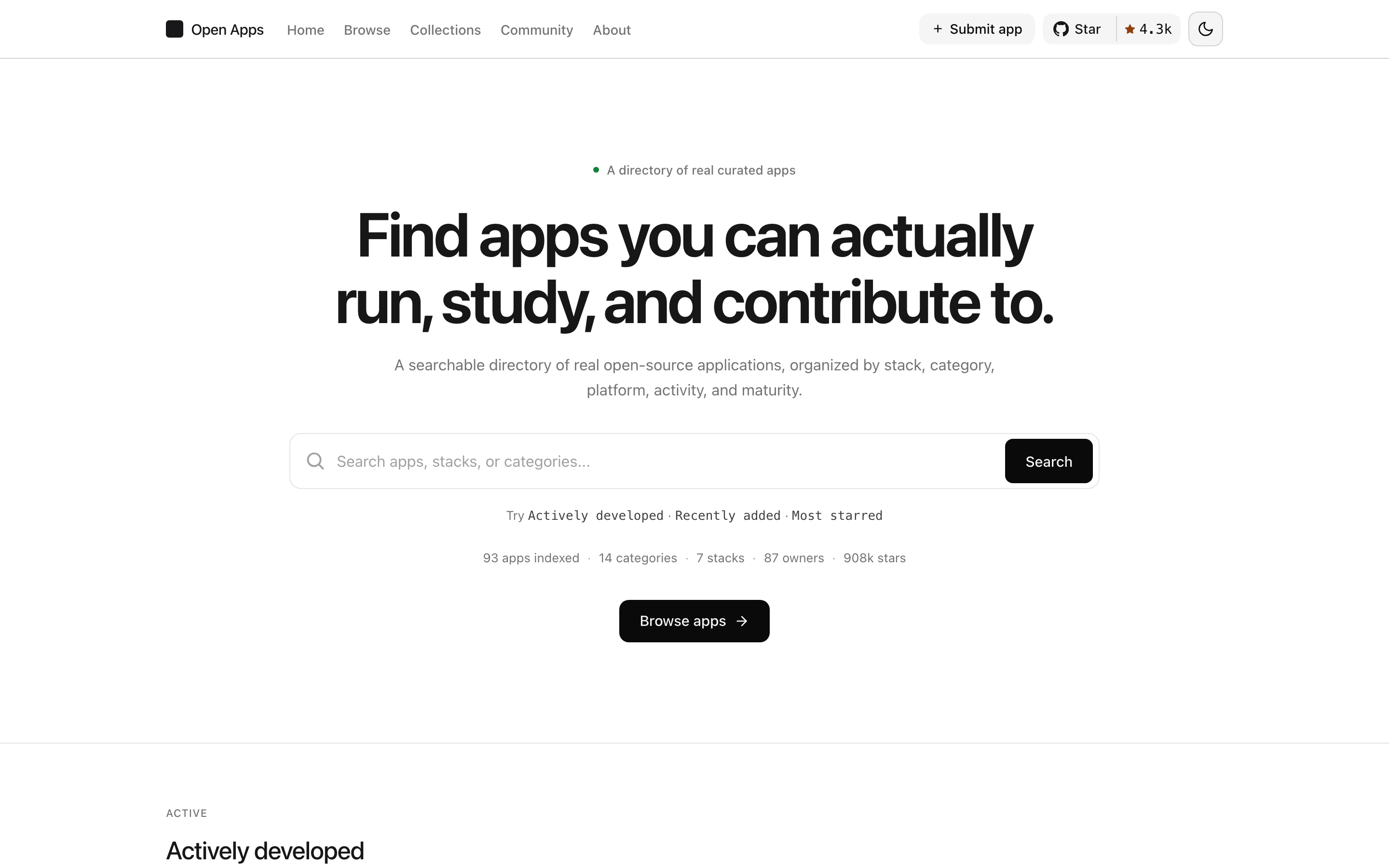 The Open App Scout homepage.